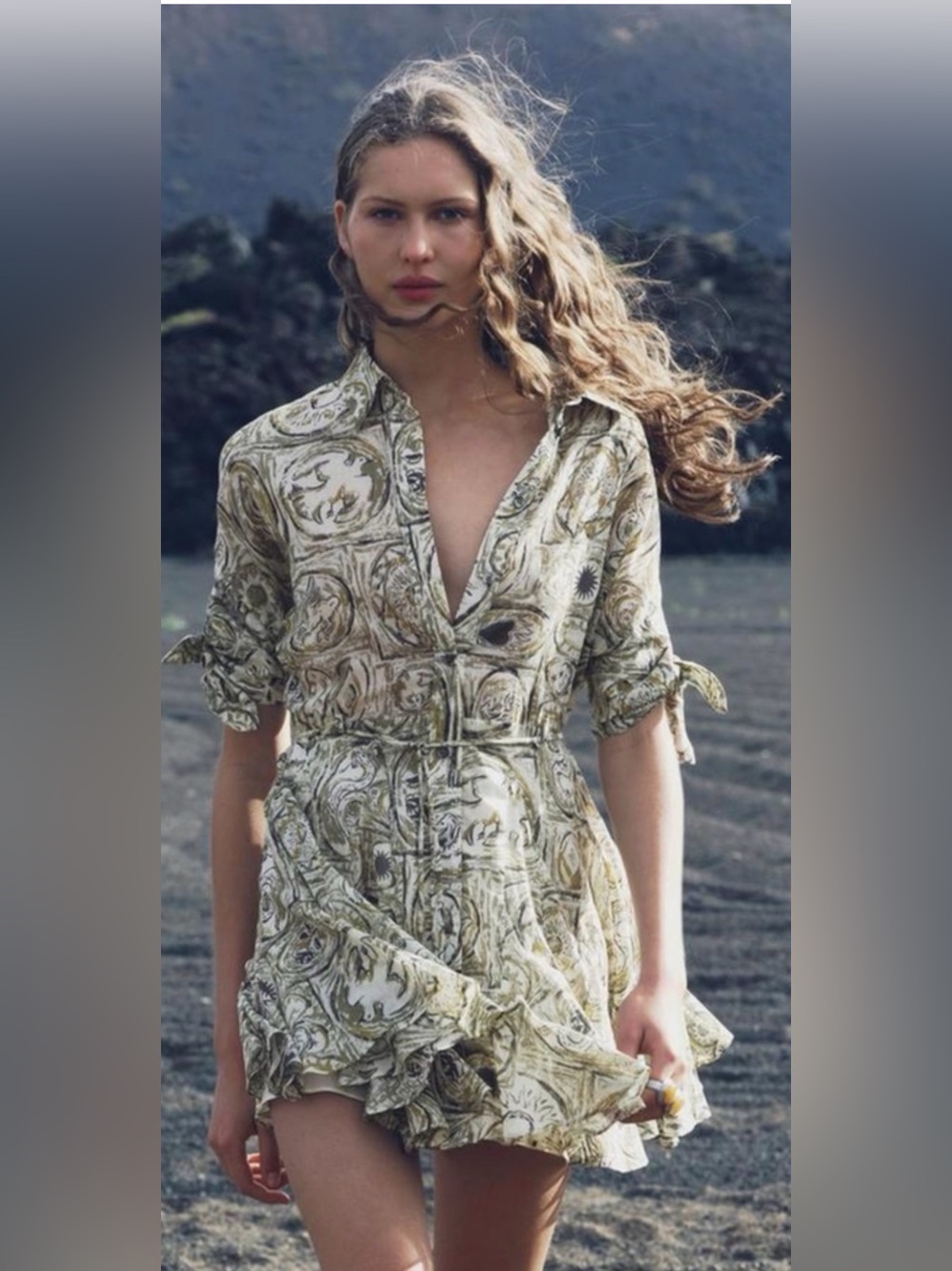 Zara Tie-Waist Shirt Dress in Olive Cream | New without Tags